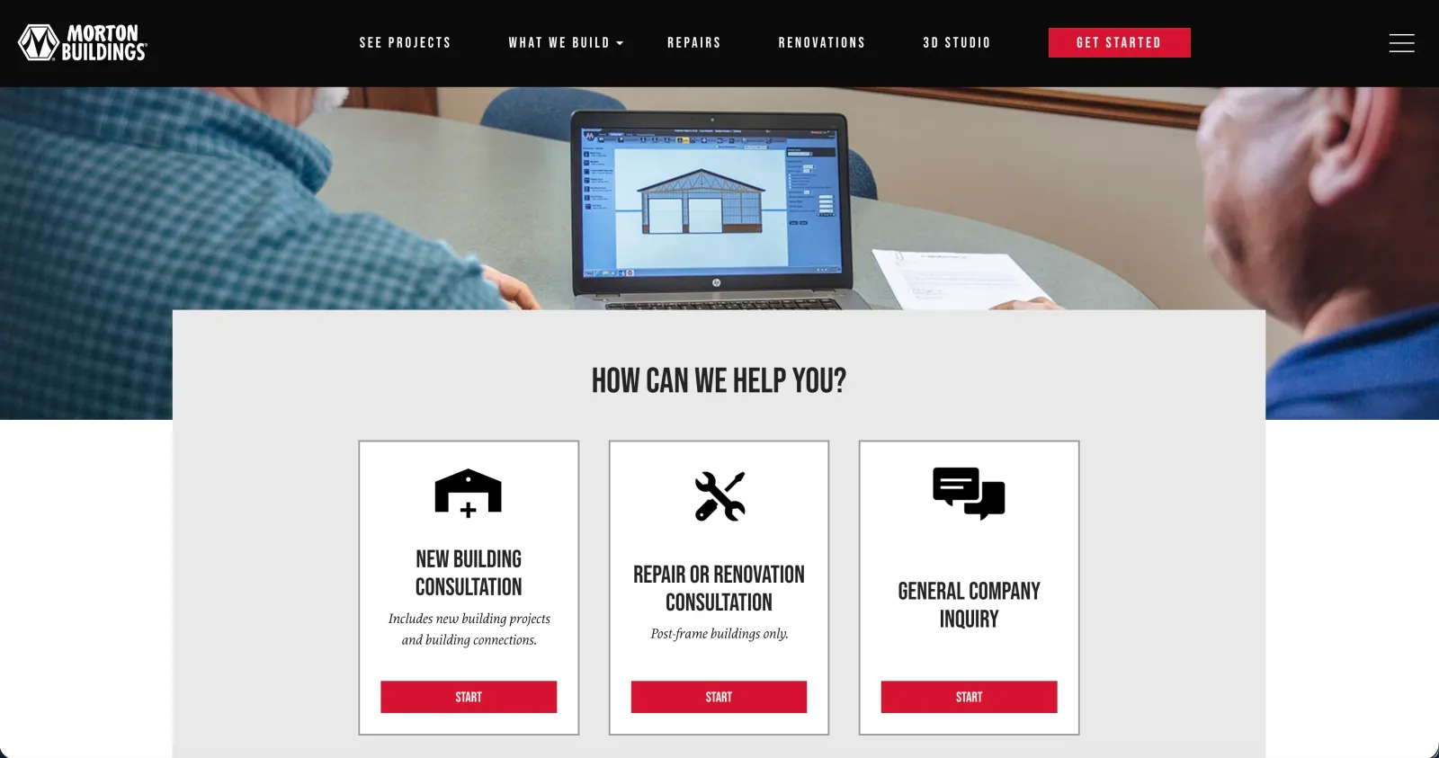 Morton Buildings website - lower section